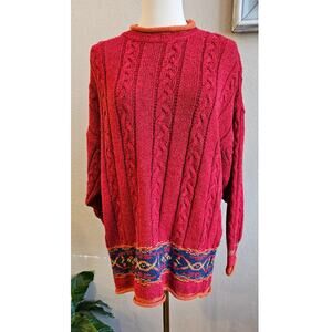 Vintage Equorian Heritage Women's Cable Knit Sweater Tunic Large 18 Southwestern